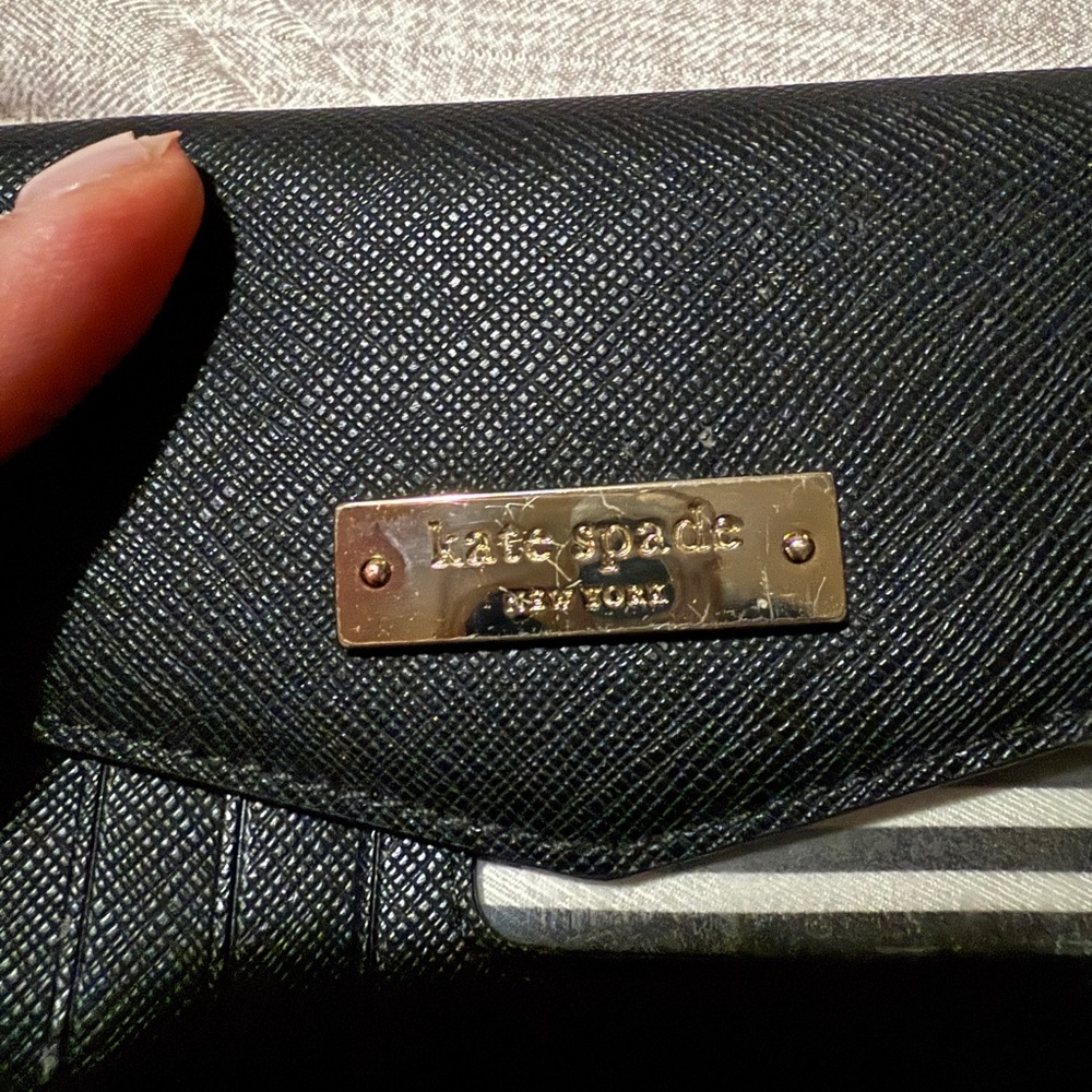Kate Spade Black Textured Wallet with Gold Logo